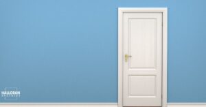 white door with light blue walls - Halloran Brothers Custom Interior Doors and Trim